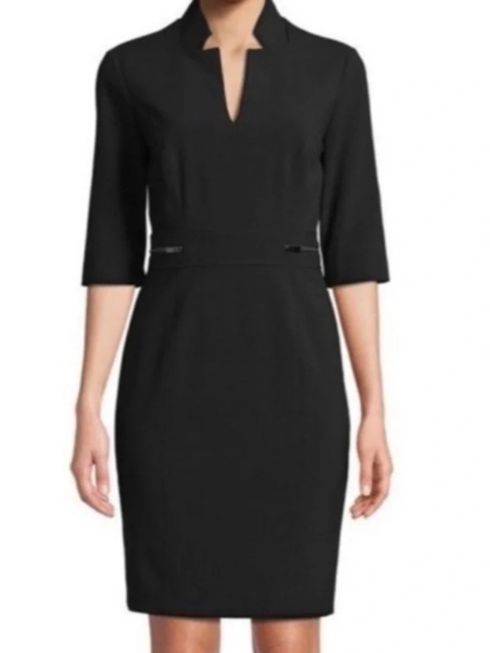 Tahari career dress distinct notch neckline and metallic front zipper NWT